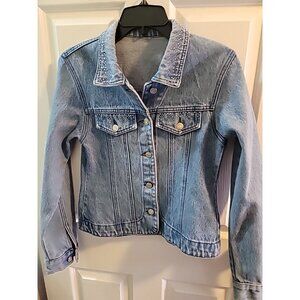 APACHE WEST Blue Denim Rhinestoned Normcore Athleisure Indie Jean Coat Jacket S